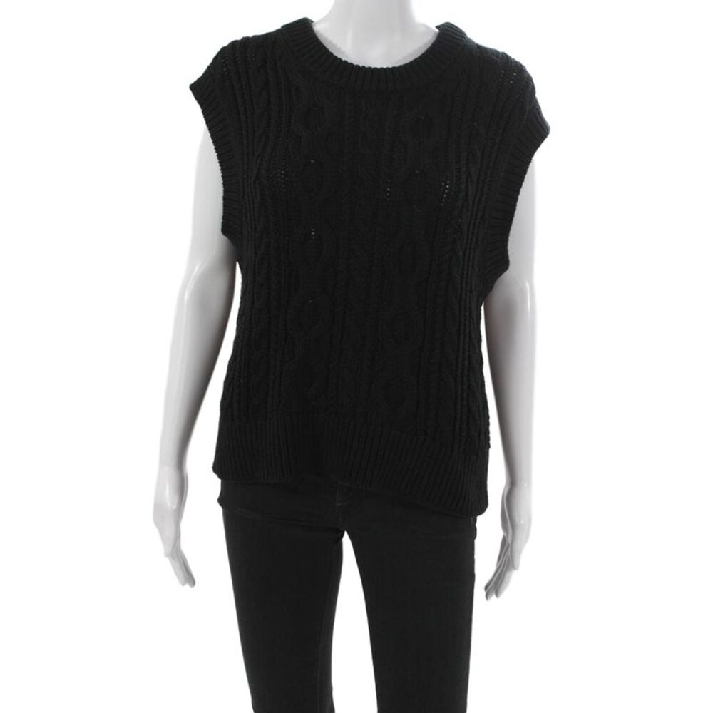 Velvet Women Black Cotton Sleeveless Round Neck Solid Vest Size L